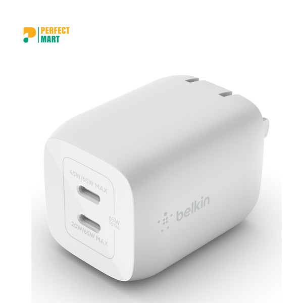 Belkin Boost Charge Pro Dual USB-C GaN Wall Charger with PPS 65 W (Model WCH013DQWH)