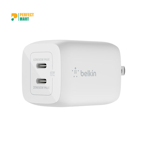 Belkin Boost Charge Pro Dual USB-C GaN Wall Charger with PPS 65 W (Model WCH013DQWH)