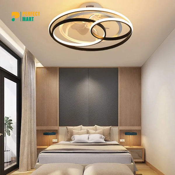 Breezelux Alpha 20″ Modern Luxury Decorative Silent Under light Remote Ceiling Mount Fan (White-Black) BL-9012