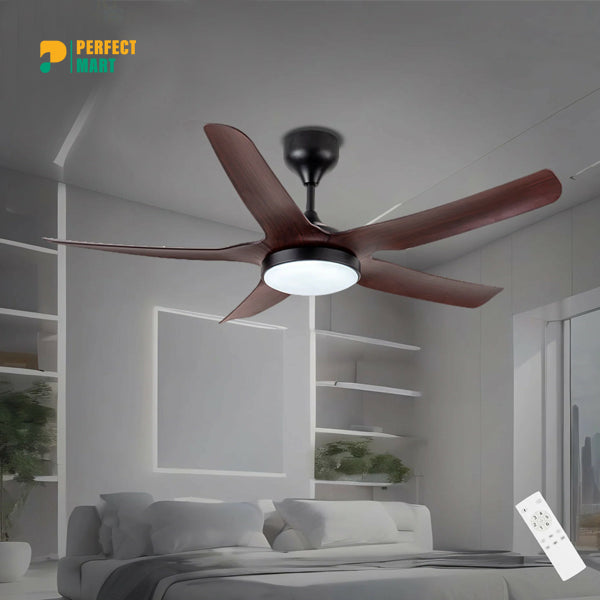 Breezelux 54" Modern Decorative Silent ABS Blade Underlight with Remote Ceiling Fan (Dark Wood) BL-3000-BK
