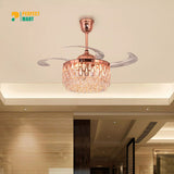 Breezelux 48" Crystal Retractable Luxury Decorative Silent Underlight Invisible Blade Chandelier with Remote Ceiling Fan (Golden) BL-2863