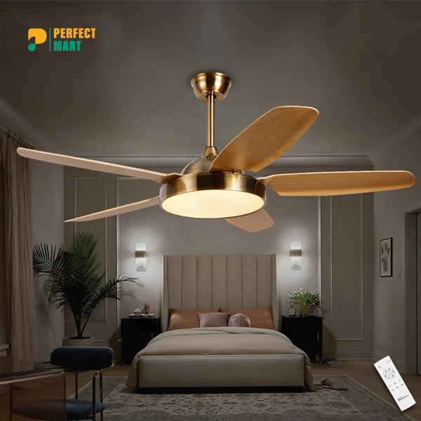 Breezelux 52" Modern Decorative Silent ABS Blade Underlight with Remote Ceiling Fan (Wood Grain) BL-1537-G