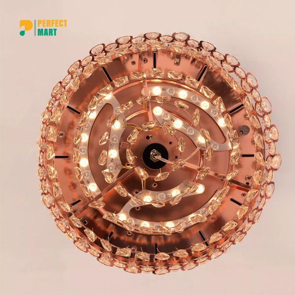 Breezelux 48" Crystal Retractable Luxury Decorative Silent Underlight Invisible Blade Chandelier with Remote Ceiling Fan (Golden) BL-2863