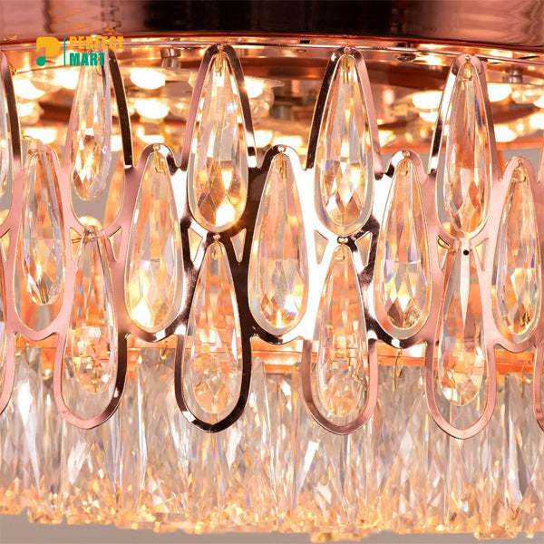 Breezelux 48" Crystal Retractable Luxury Decorative Silent Underlight Invisible Blade Chandelier with Remote Ceiling Fan (Golden) BL-2863