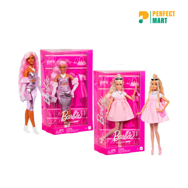 Barbie Deluxe Style Dolls in Pink Outfits with Glam Accessories