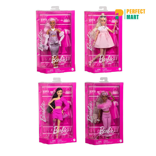 Barbie Deluxe Style Dolls in Pink Outfits with Glam Accessories