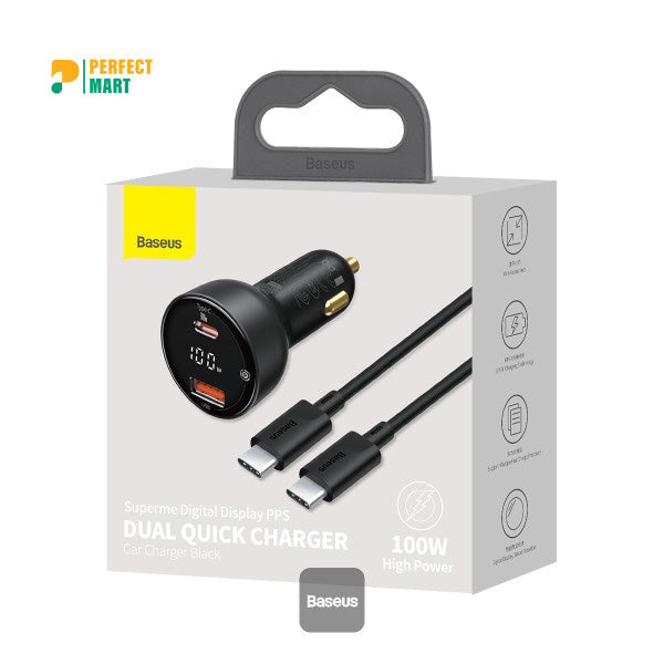 Baseus Superme Digital Display PPS 100W USB Car Charger with Type C Cable