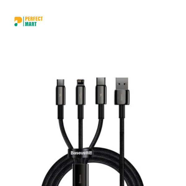 Baseus Tungsten Gold One-for-three Fast Charging Data Cable USB to M+L+C 3.5A
