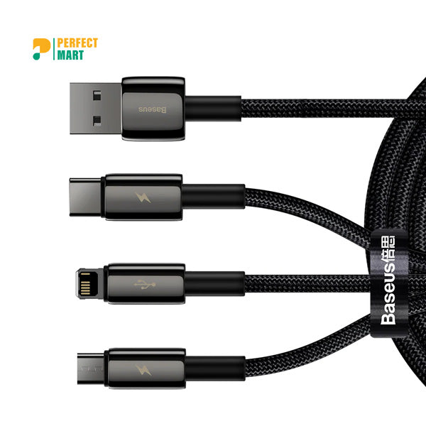 Baseus Tungsten Gold One-for-three Fast Charging Data Cable USB to M+L+C 3.5A