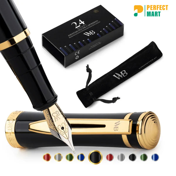 Black Fountain Pen With Box and Ink