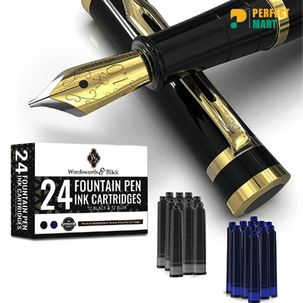 Black Fountain Pen With Box and Ink