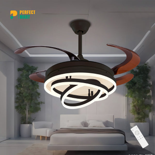 Breezelux 48" Modern Luxury Decorative Silent Underlight Remote Ceiling Mount Fan (Black) BL-2915