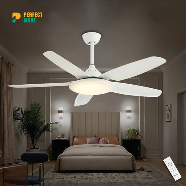 Breezelux 52" Modern Decorative Silent ABS Blade Underlight with Remote Ceiling Fan ( White) BL-2501-W