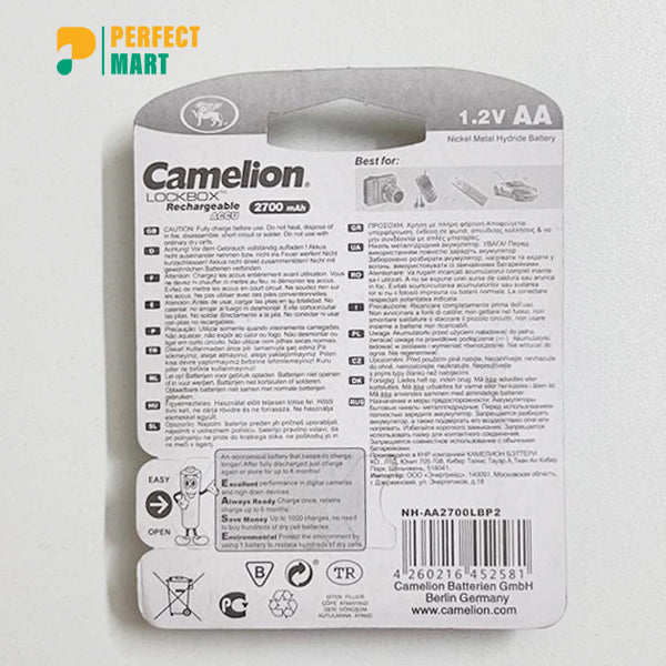 Camelion AA 2700mAh 1.2V Rechargeable Battery (2 Pcs Pack)