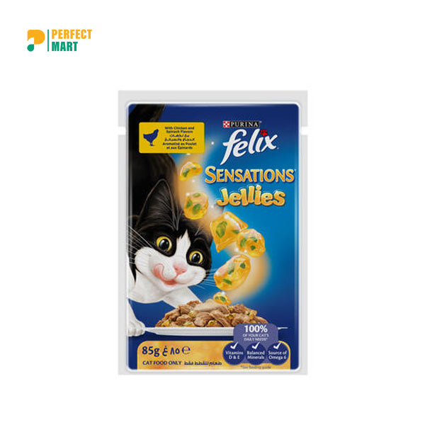 Felix Sensations Jellies Chicken & Spinach in Jelly Wet Cat Food Pouch 85g