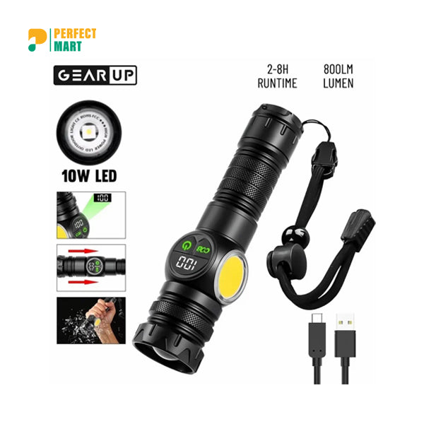 GearUP K60 Rechargeable Flashlight 10W COB LED Torchlight