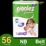 Giggles Premium Belt System Diaper (Newborn) (2-5 Kg) (56 Pcs)