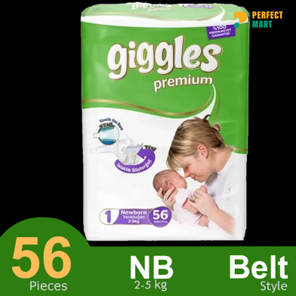 Giggles Premium Belt System Diaper (Newborn) (2-5 Kg) (56 Pcs)