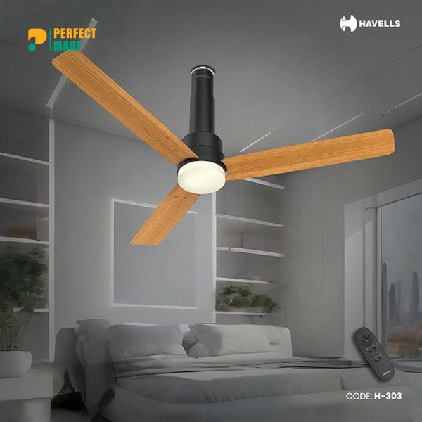 Havells Elio Prime UL - 1200mm 100% Copper BLDC RF Remote Four Mode Ceiling Fan (Pine Wood Matte Black) H-303