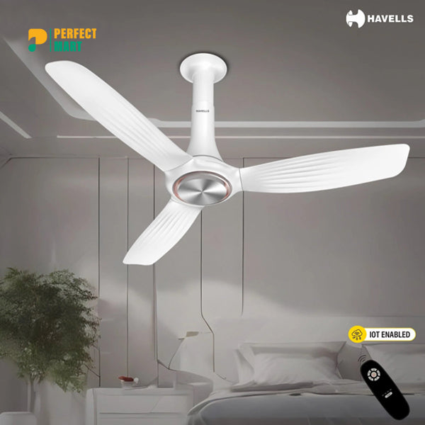 Havells Inox UL - 1200mm ABS Ribbed Blades Remote Control IOT Enable Ceiling Fan (White) H-294