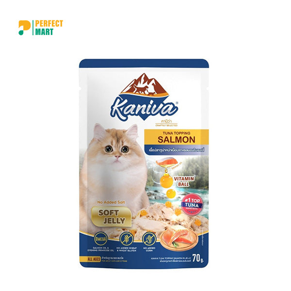Kaniva Cat Pouch Tuna Topping Salmon In Jelly 70g for Adult & Kitten