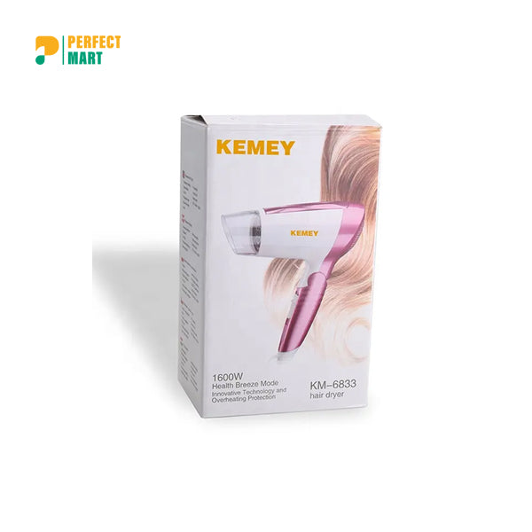 Kemey Professional Hair Dryer Hot and Cool Medium Size Heavy Duty 1600watts - KM-6833