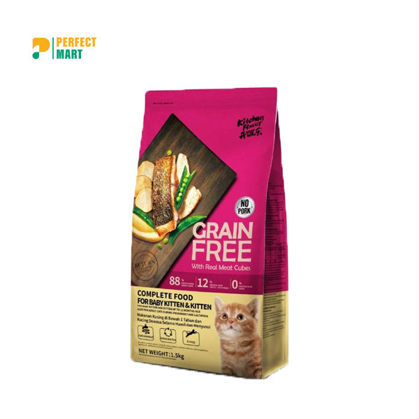 Kitchen Flavor Grain Free Cat Food with Real Meat Cubes for Baby Kitten & Kitten 1.5kg