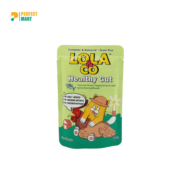 Lola & Co HEALTHY GUT Pouch Tuna & Chicken Topping Surimi in Jelly for All Cats 80gm
