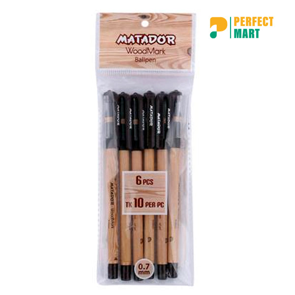 Matador Woodmark Ball Pen Black Ink - (6 Pcs)