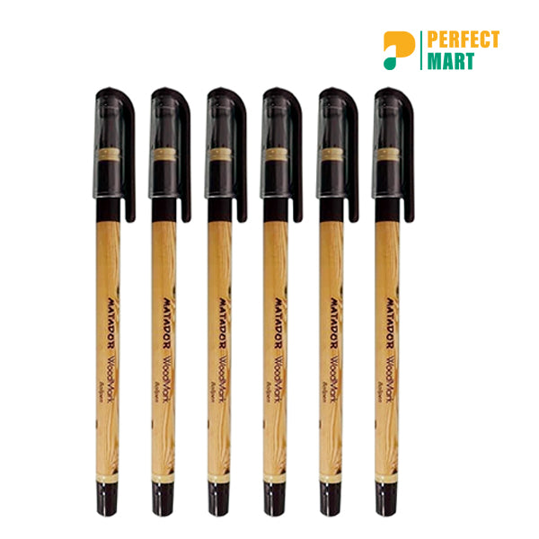 Matador Woodmark Ball Pen Black Ink - (6 Pcs)