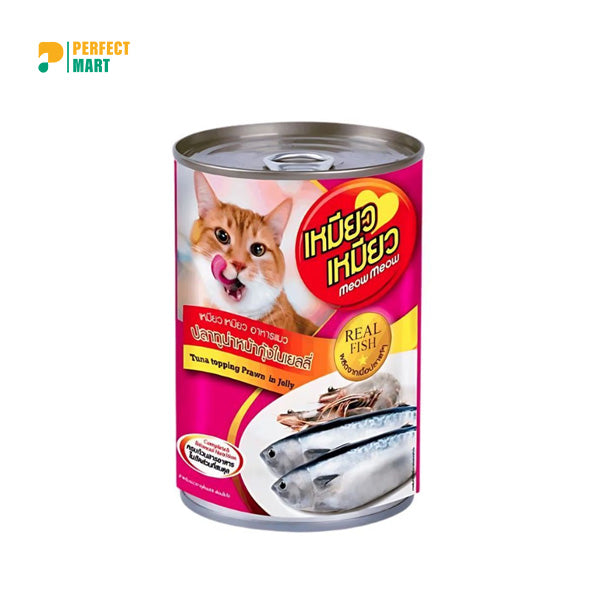 Meow Meow Cat Food Real Fish Tuna Topping Prawn In Jelly - 400g Can