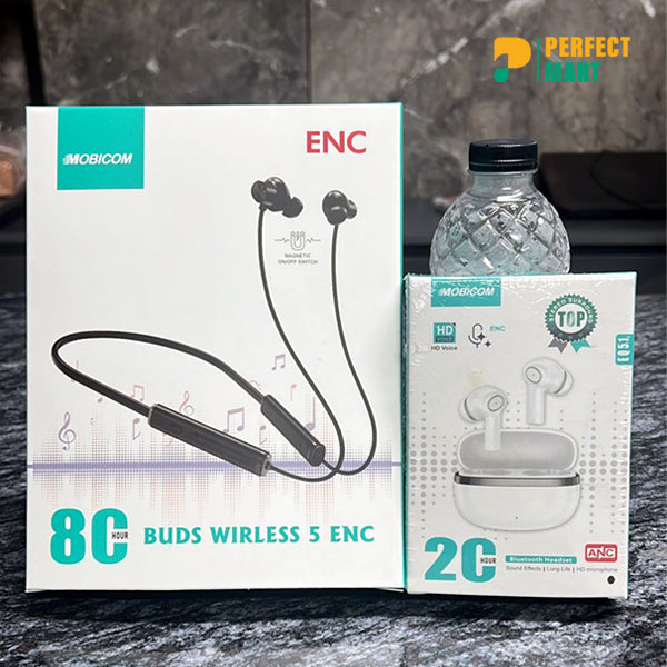 Mobicom EQ51 ANC Earbuds and 5 ENC Neckband Combo