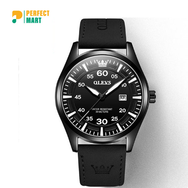 Olevs 9962 Fashion Men Watch With Leather Strap