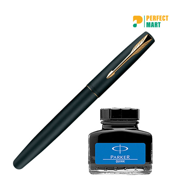 Parker Frontier Matte Black Fountain Pen Plus Quink Ink Bottle