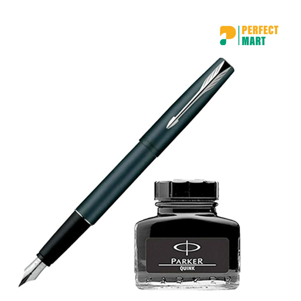 Parker Frontier Matte Black Fountain Pen Plus Quink Ink Bottle