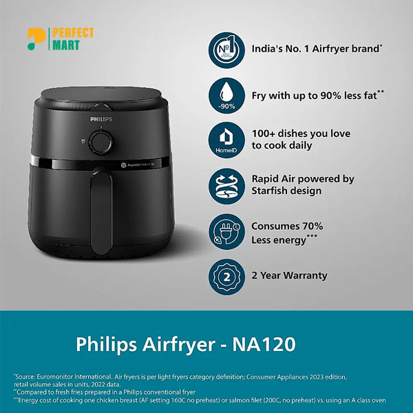 Philips NA120/00 1000 Series Compact Air Fryer | 4.1 Liter