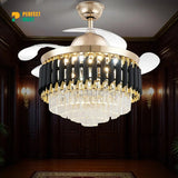 Qulik 48 Crystal Chandelier Retractable Invisible Blade Silent 3 Color Change LED Remote Ceiling Fan (Golden) Q-T7456