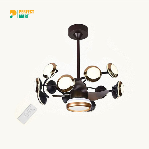 Qulik 48 Modern Chandelier Retractable Invisible Blade Silent 3 Color Change LED Remote Ceiling Fan (Black) Q-5043