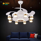 Qulik 48 Modern Chandelier Retractable Invisible Blade Silent 3 Color Change LED Remote Ceiling Fan (White) Q-K6503-WH