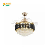 Qulik 48 Crystal Chandelier Retractable Invisible Blade Silent 3 Color Change LED Remote Ceiling Fan (Golden) Q-T7456