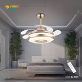 Qulik Breezelux 36 Modern Crystal Retractable Luxury Decorative Silent Underlight Invisible Blade Chandelier with Remote Ceiling Fan (Golden) BL-6094