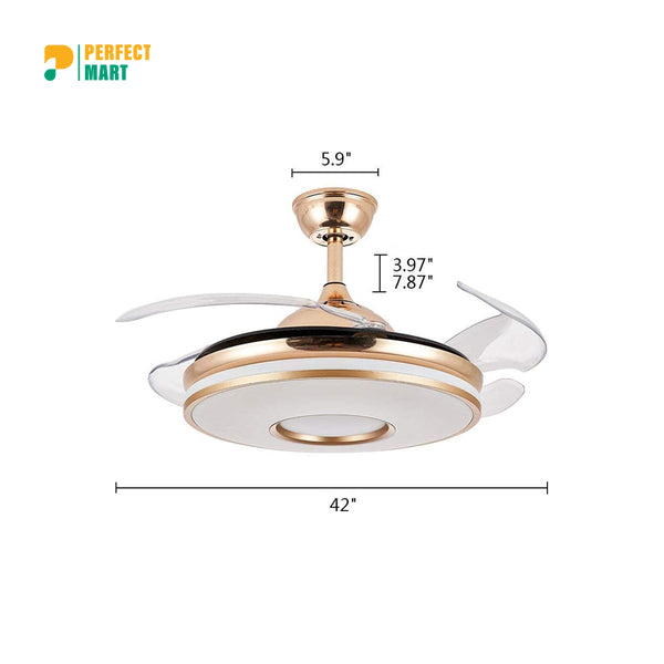 Qulik Breezelux 36 Modern Crystal Retractable Luxury Decorative Silent Underlight Invisible Blade Chandelier with Remote Ceiling Fan (Golden) BL-6094