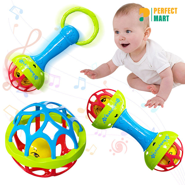 Soft Glue Dumbbell Baby Hand Teether with Jhunjhuni
