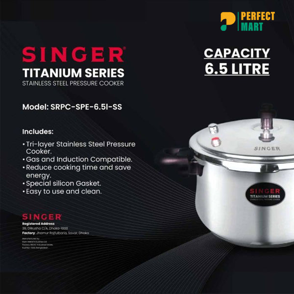 Singer Pressure Cooker 6.5Ltr - SRPC-SPE-6.5I-SS