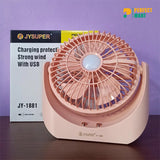 JY Super JY-1881 Super Powerful Lithium Rechargeable Mini Table Fan With LED Light
