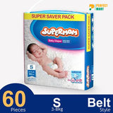 Supermom Baby Belt System Diaper (3-8 kg) (60 Pcs)