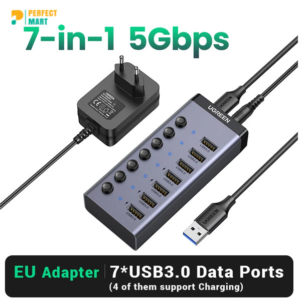 Ugreen CM481 (30778) USB Male to 7 USB Female Black USB HUB