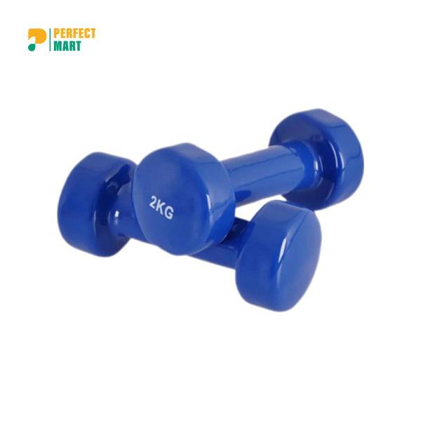 Vinyl Dumbbell - 2 Kg 1 Pair - Rubber Coated - Blue