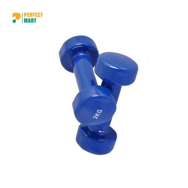 Vinyl Dumbbell - 2 Kg 1 Pair - Rubber Coated - Blue