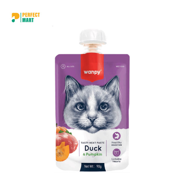 Wanpy Adult Cat Food Tasty Meat Paste Fresh Duck & Pumpkin - 90g Pouch